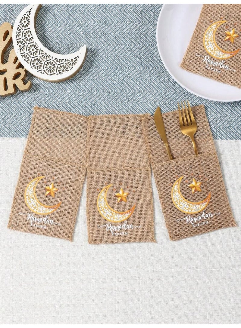 Ramadan Decoration Burlap Cutlery Holders Set of 5 – 21 × 11 cm, Perfect for Ramadan Table Decor - Image 2